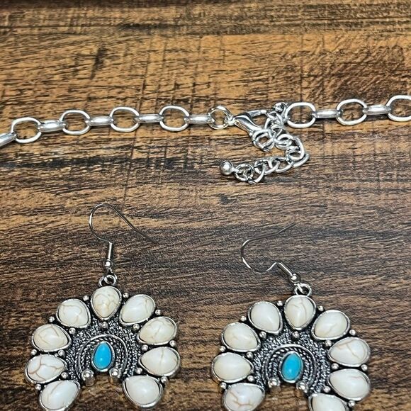 3pcs/set Vintage Style Fake Turquoise Necklace & Drop Earrings set - Picture 8 of 12